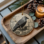 Eurasian Jackdaw Ceramic Ornament on Weathered Stone, Birdwatcher Gift — photo 1