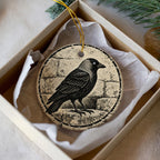 Eurasian Jackdaw Ceramic Ornament on Weathered Stone, Birdwatcher Gift — photo 2