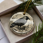 Eurasian Jackdaw Ceramic Ornament on Weathered Stone, Birdwatcher Gift — photo 3