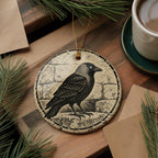 Eurasian Jackdaw Ceramic Ornament on Weathered Stone, Birdwatcher Gift — photo 5