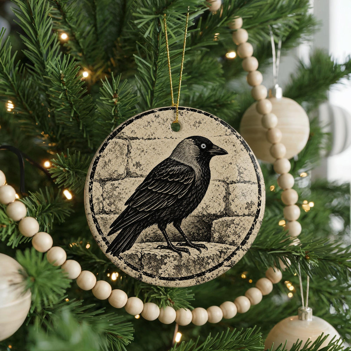 Eurasian Jackdaw Ceramic Ornament on Weathered Stone, Birdwatcher Gift — photo 6