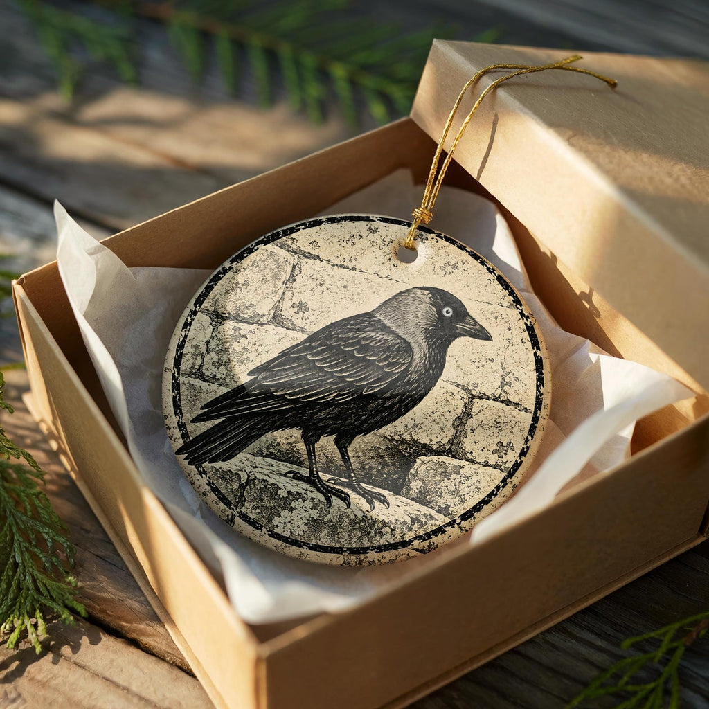 Eurasian Jackdaw Ceramic Ornament on Weathered Stone, Birdwatcher Gift — photo 8