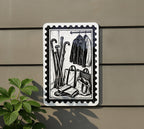 Entryway Closet Metal Sign, Vintage Canes and Shopping Bags, Black and White 8x12 Door Decor — photo 5