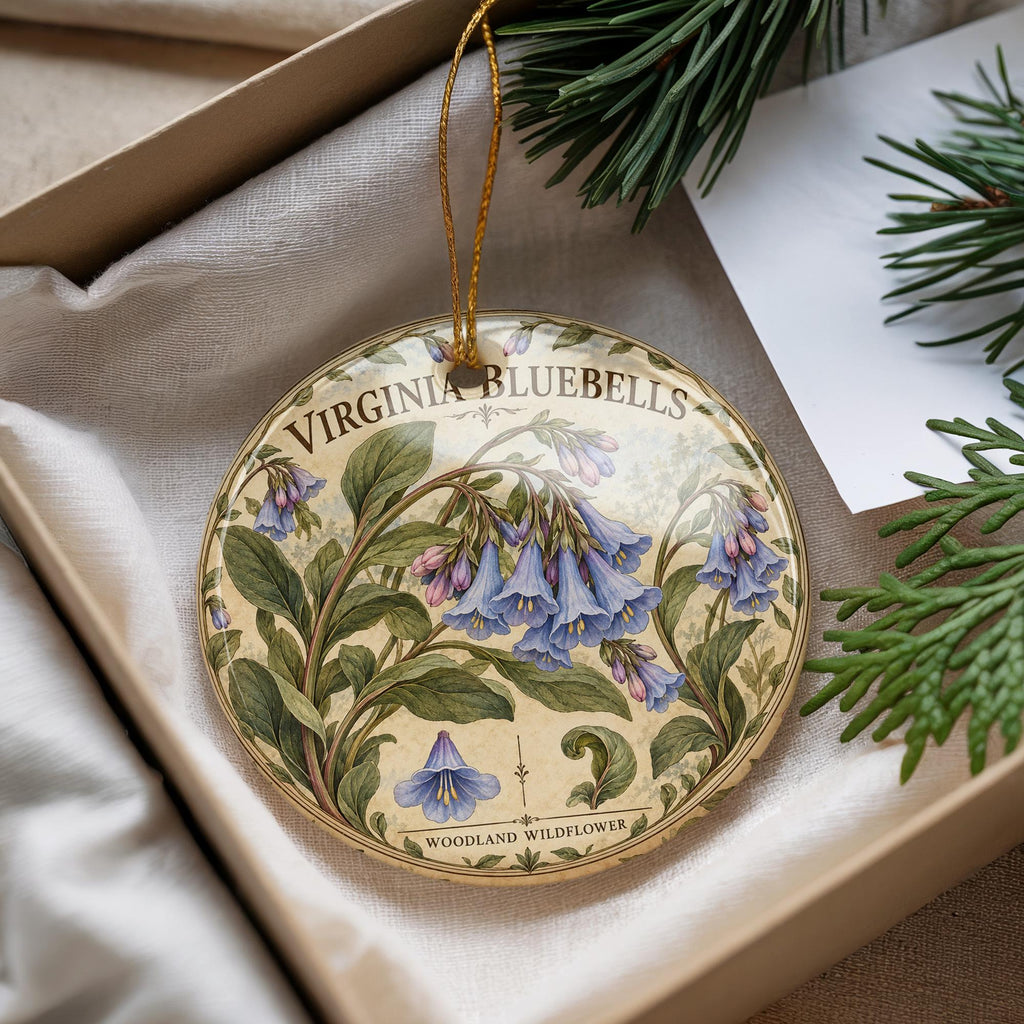 Virginia Bluebells Ceramic Ornament, Vintage Botanical Wildflower Decor — photo 4