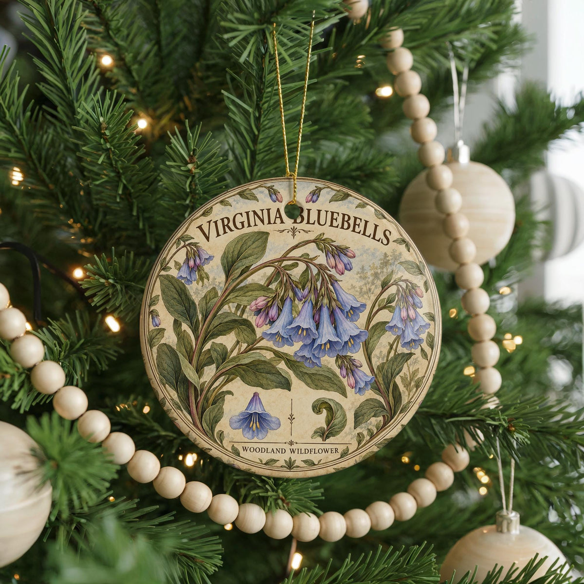 Virginia Bluebells Ceramic Ornament, Vintage Botanical Wildflower Decor — photo 6