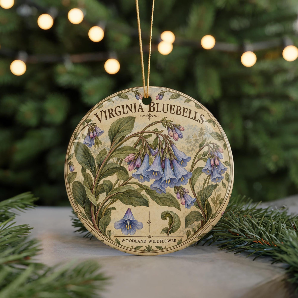 Virginia Bluebells Ceramic Ornament, Vintage Botanical Wildflower Decor — photo 7