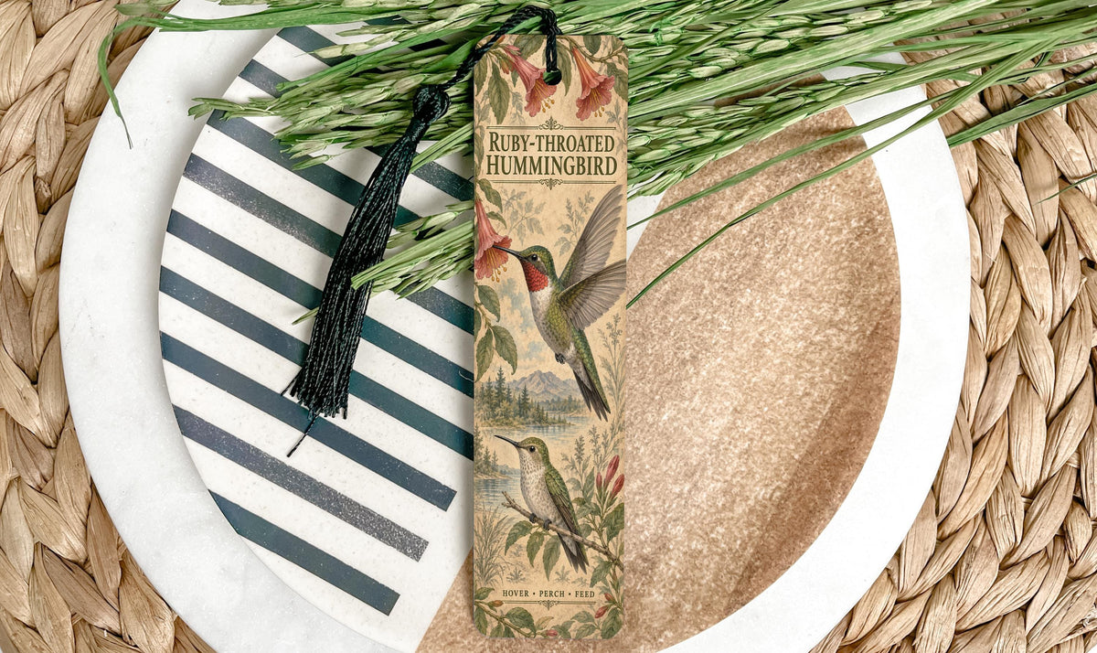 Ruby-throated Hummingbird Metal Bookmark – Botanical Field Study Bird Gift — photo 1