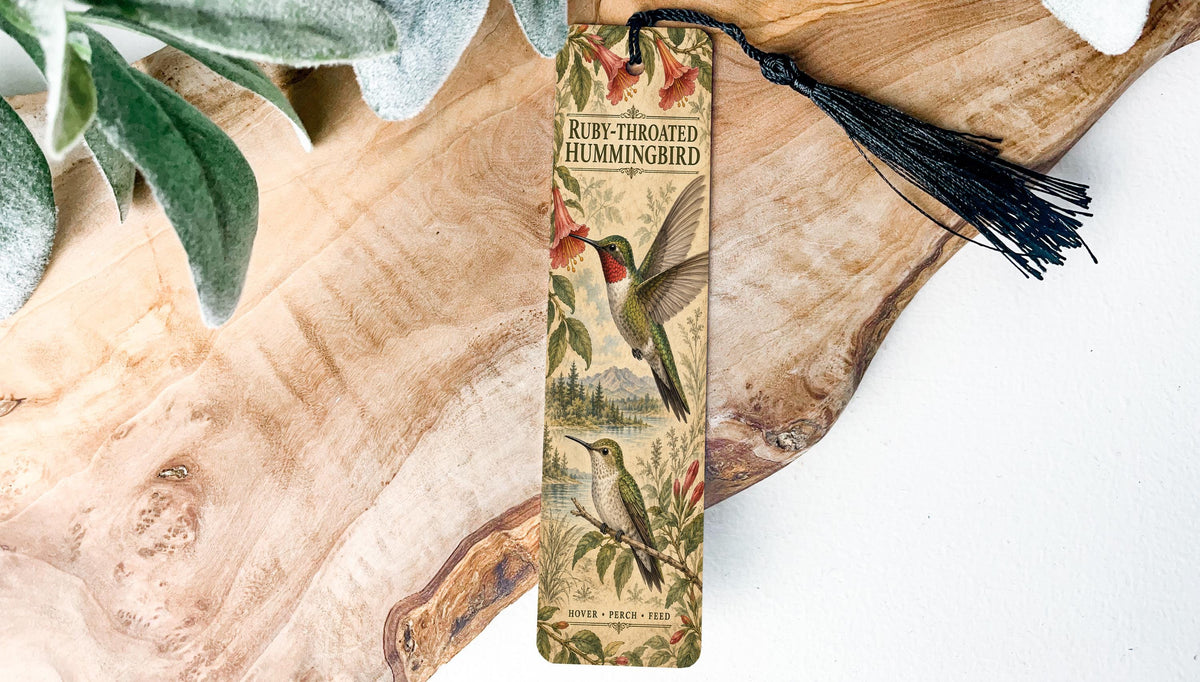 Ruby-throated Hummingbird Metal Bookmark – Botanical Field Study Bird Gift — photo 2