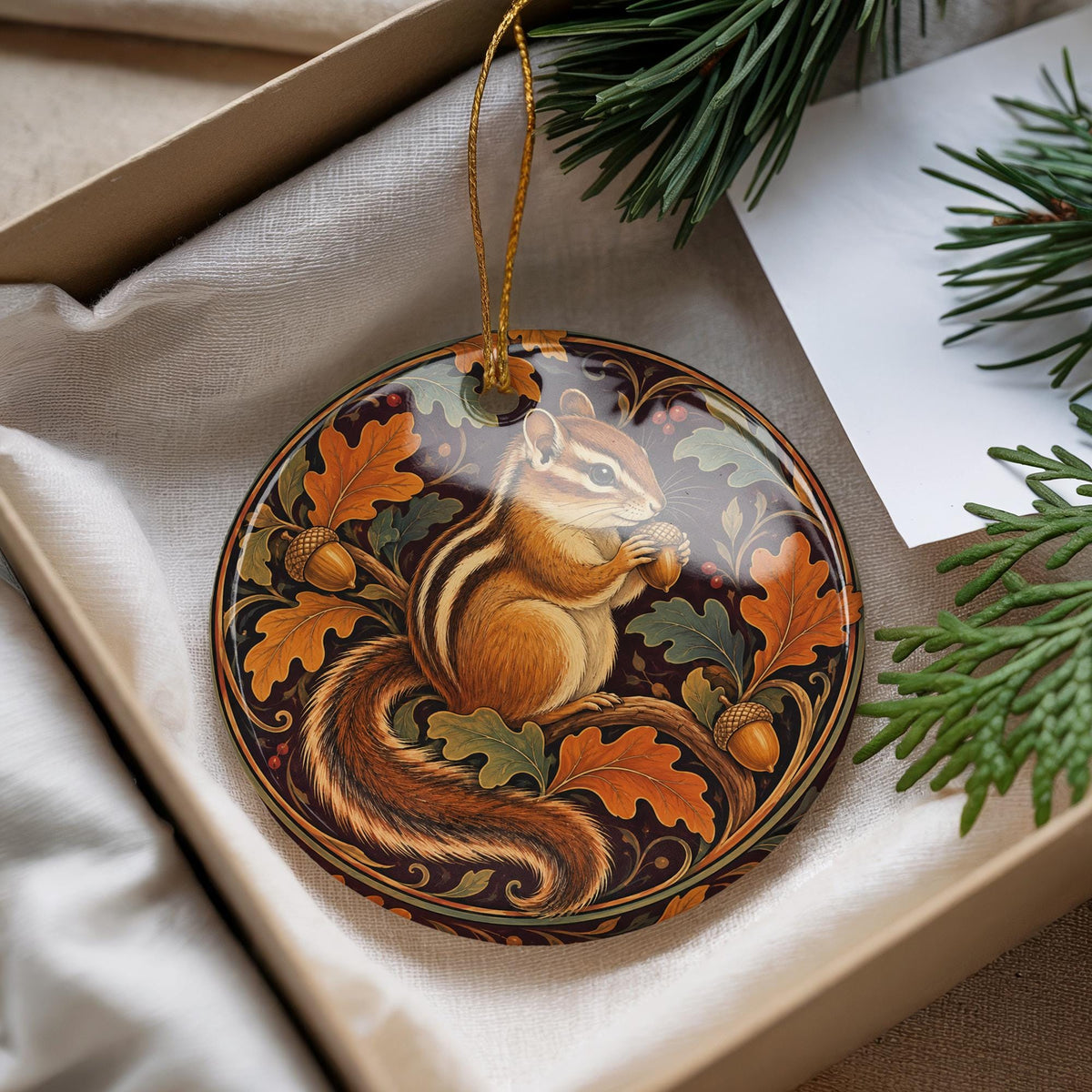 Eastern Chipmunk Ceramic Ornament with Oak Leaves and Acorns — photo 4