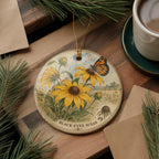Black-Eyed Susan Ceramic Ornament with Monarch Butterfly, Botanical Flower Gift — photo 5