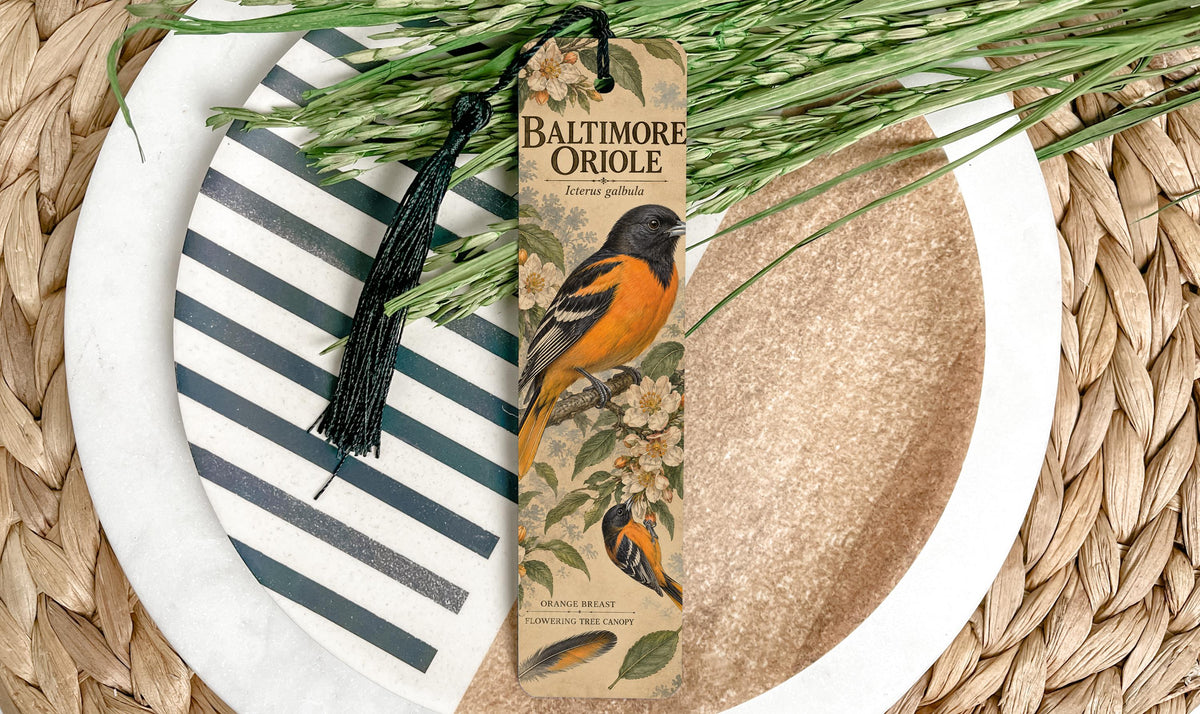 Baltimore Oriole Metal Bookmark with Bird and Flowering Branch — photo 1