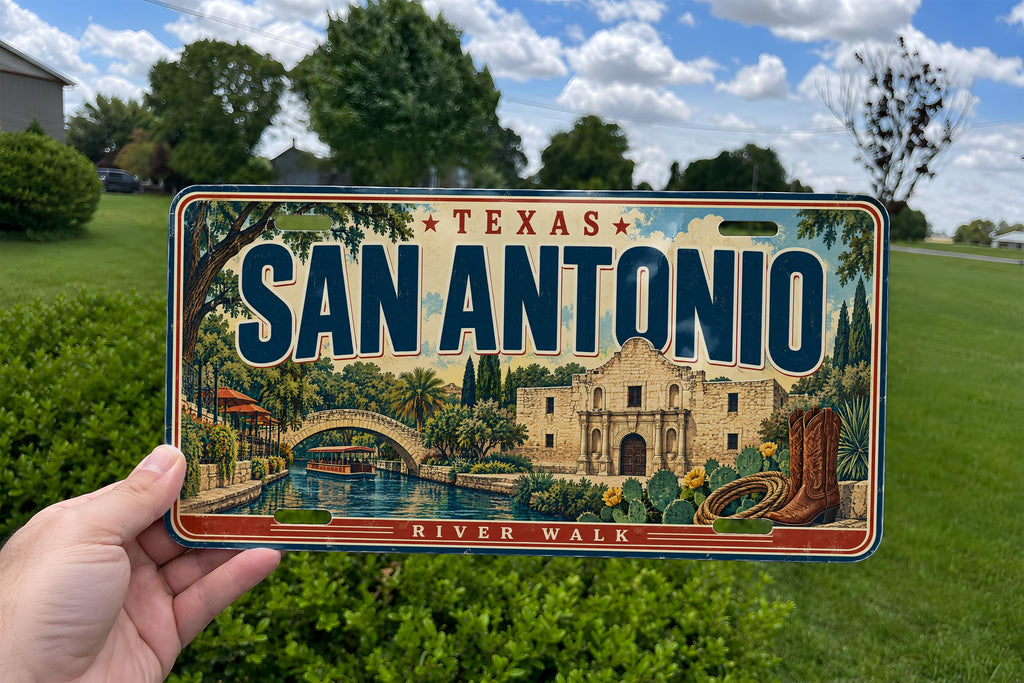 San Antonio License Plate – River Walk and Alamo Texas Wall Decor — photo 1