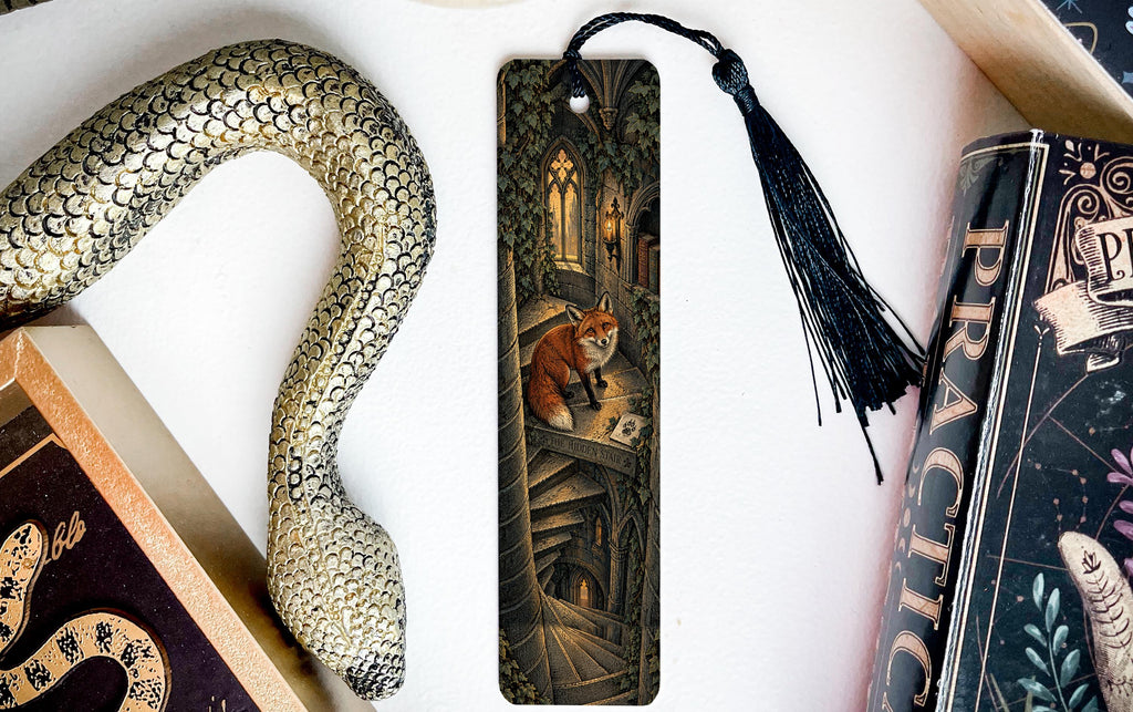 Fox Metal Bookmark with Gothic Spiral Stair and Ivy Tower Art — photo 3