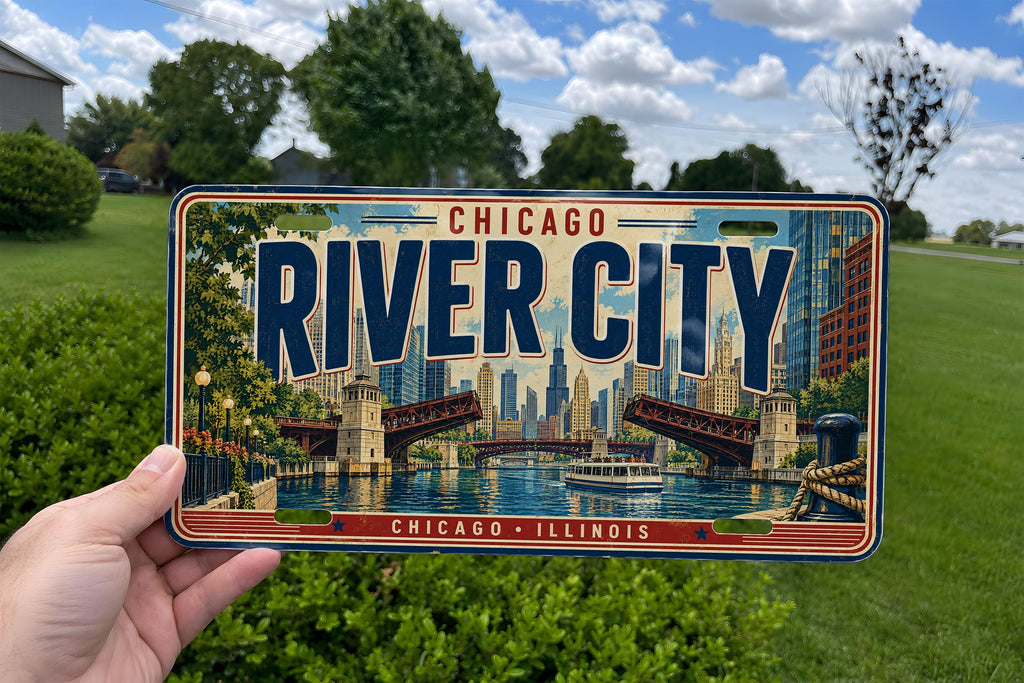 Chicago River License Plate, Downtown Bridges and Skyline Wall Decor — photo 1