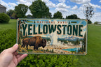Yellowstone License Plate with Bison and Geyser Basin, Vintage National Park Decor — photo 1