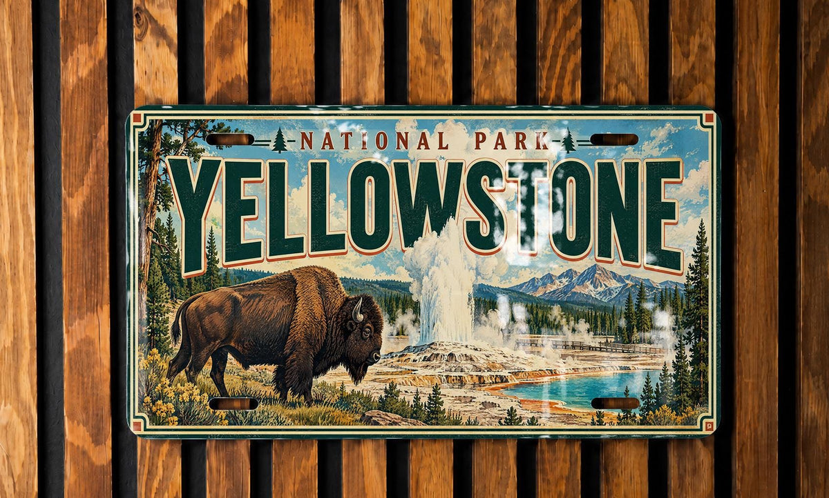 Yellowstone License Plate with Bison and Geyser Basin, Vintage National Park Decor — photo 4