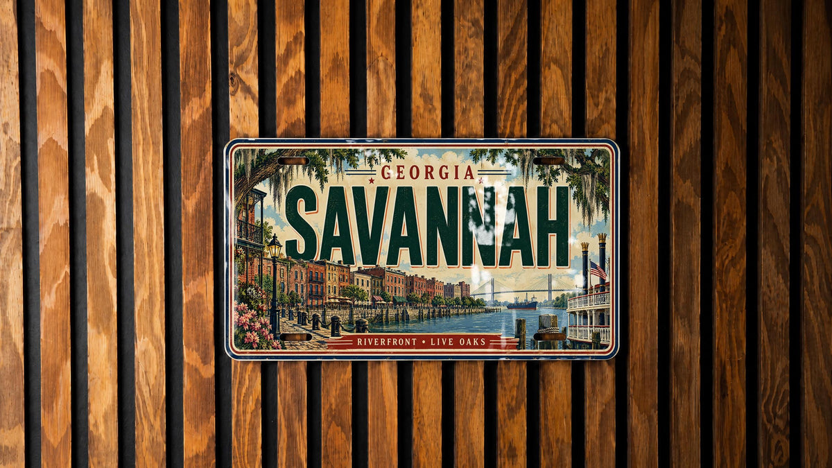 Savannah Georgia License Plate, Riverfront and Live Oaks Vintage Travel Decor — photo 2