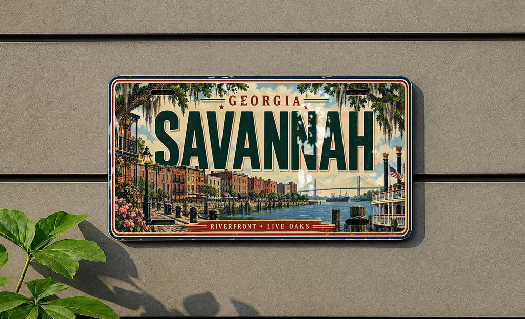 Savannah Georgia License Plate, Riverfront and Live Oaks Vintage Travel Decor — photo 3