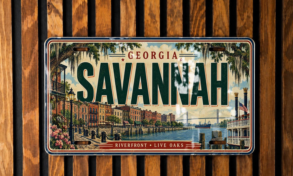 Savannah Georgia License Plate, Riverfront and Live Oaks Vintage Travel Decor — photo 4