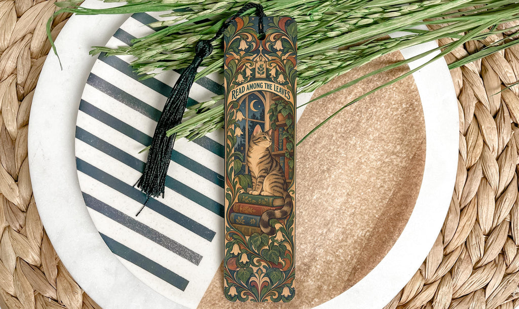 Bookshop Cat Metal Bookmark, Botanical Reading Nook Gift for Cat Lovers and Readers — photo 1
