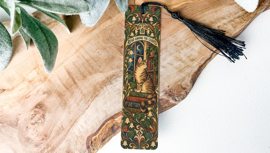 Bookshop Cat Metal Bookmark, Botanical Reading Nook Gift for Cat Lovers and Readers — photo 2