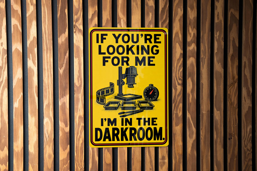 Film Photography Darkroom Metal Sign with Enlarger and Developing Trays — photo 1