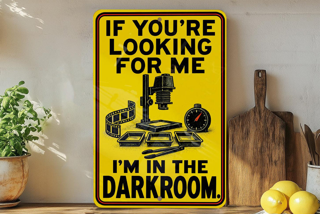 Film Photography Darkroom Metal Sign with Enlarger and Developing Trays — photo 3