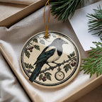Magpie Ceramic Ornament with Pocket Watch, Gothic Bird Christmas Decoration — photo 4