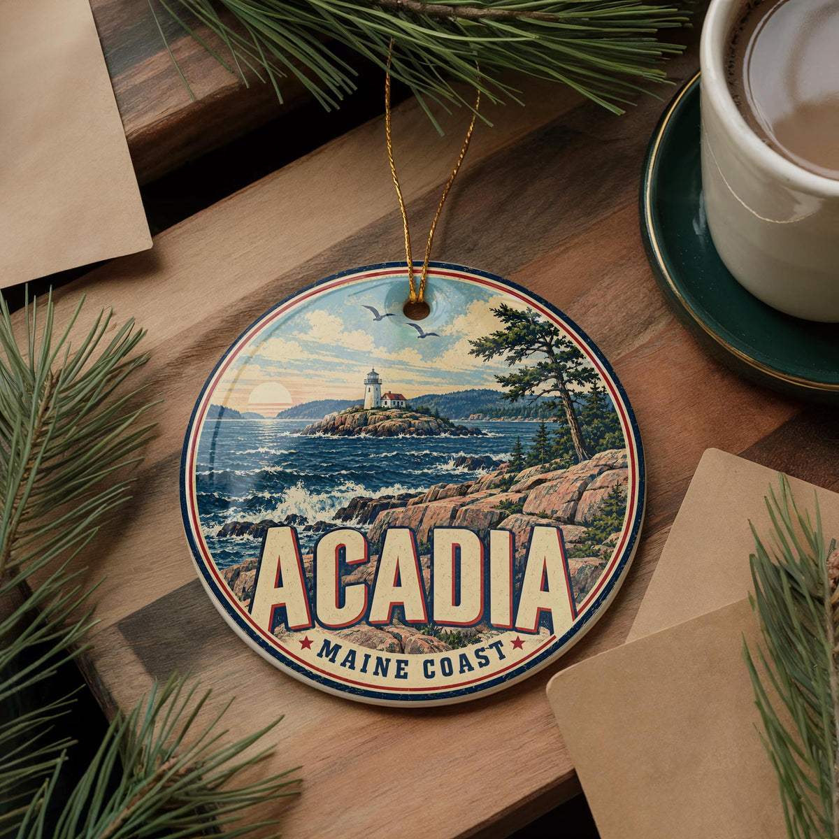 Acadia Ceramic Ornament, Maine Coast Lighthouse and Granite Shore Keepsake — photo 5