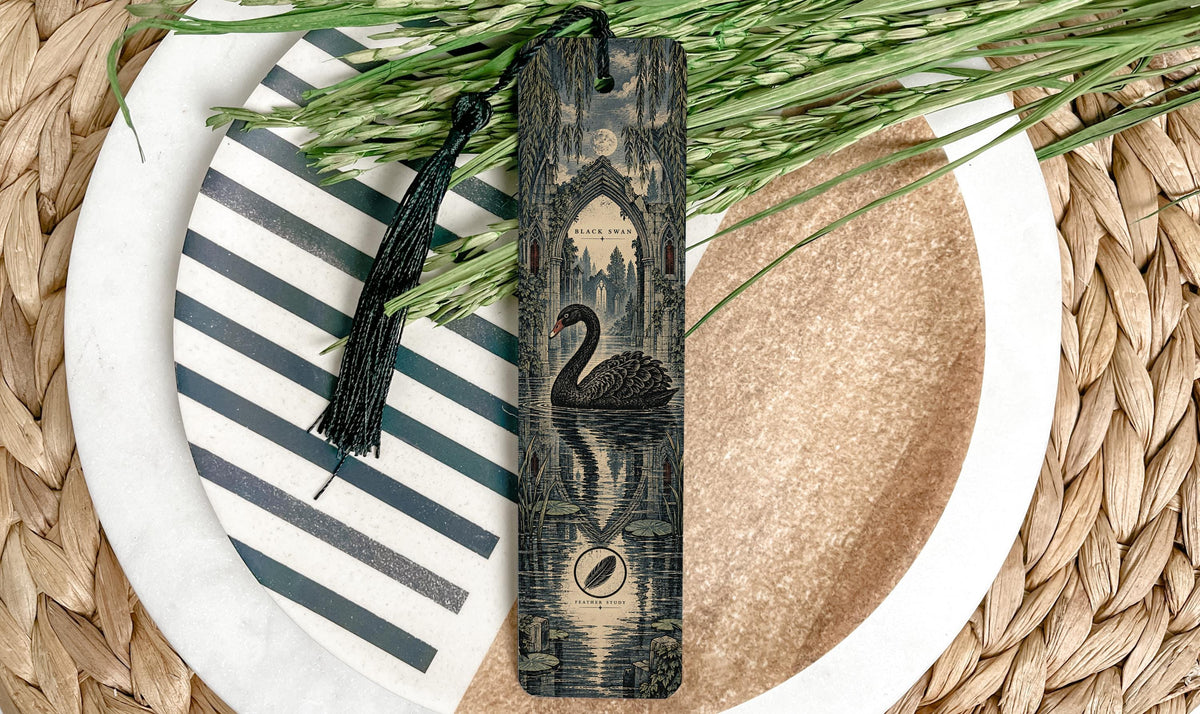 Black Swan Metal Bookmark, Gothic Water Gate Art for Dark Academia Readers — photo 1