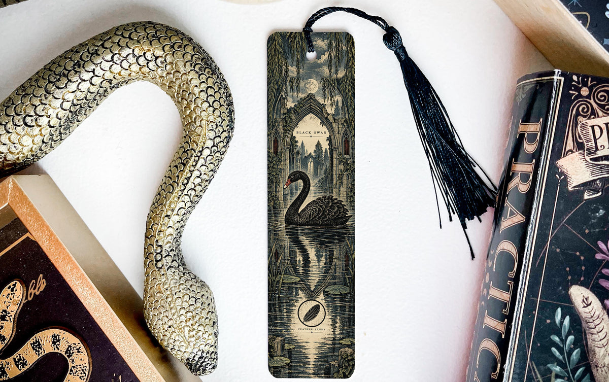 Black Swan Metal Bookmark, Gothic Water Gate Art for Dark Academia Readers — photo 3