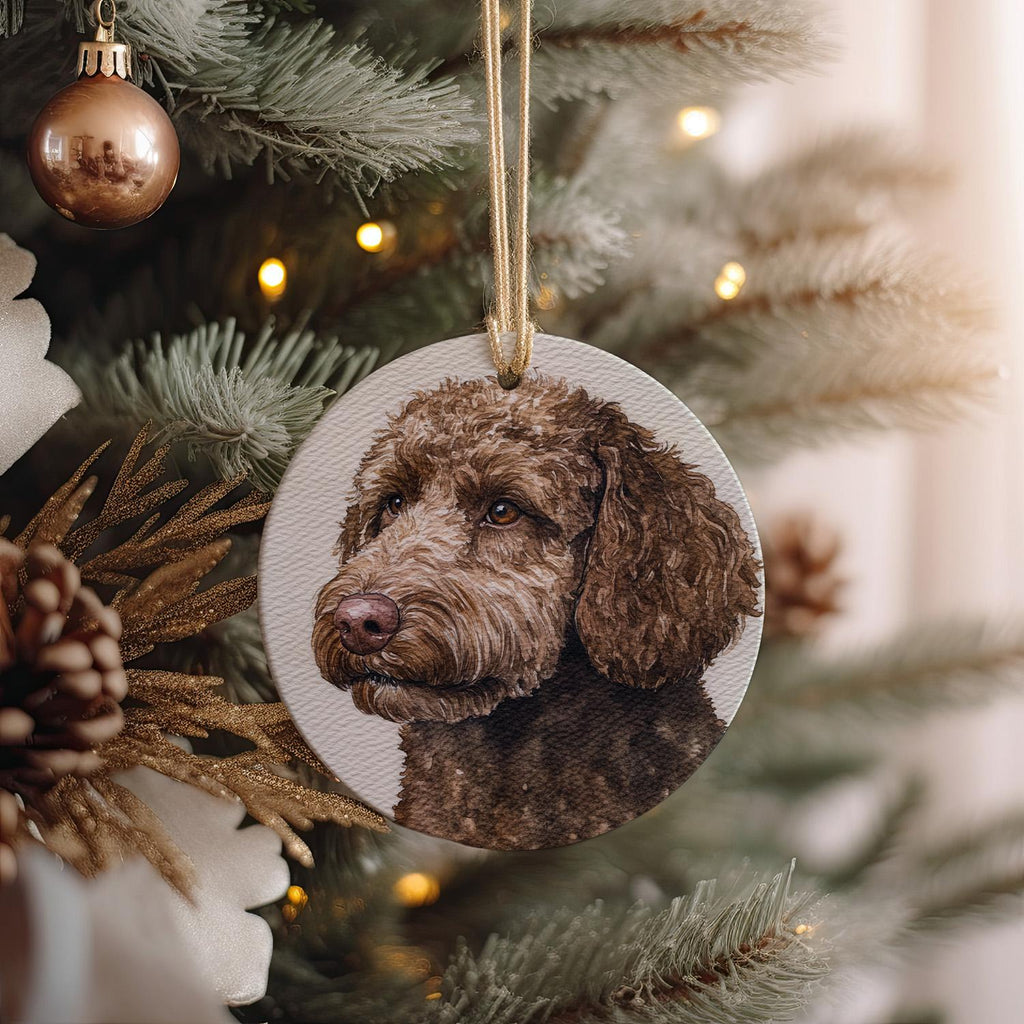 Spanish Water Dog Watercolor Portrait Ceramic Ornament