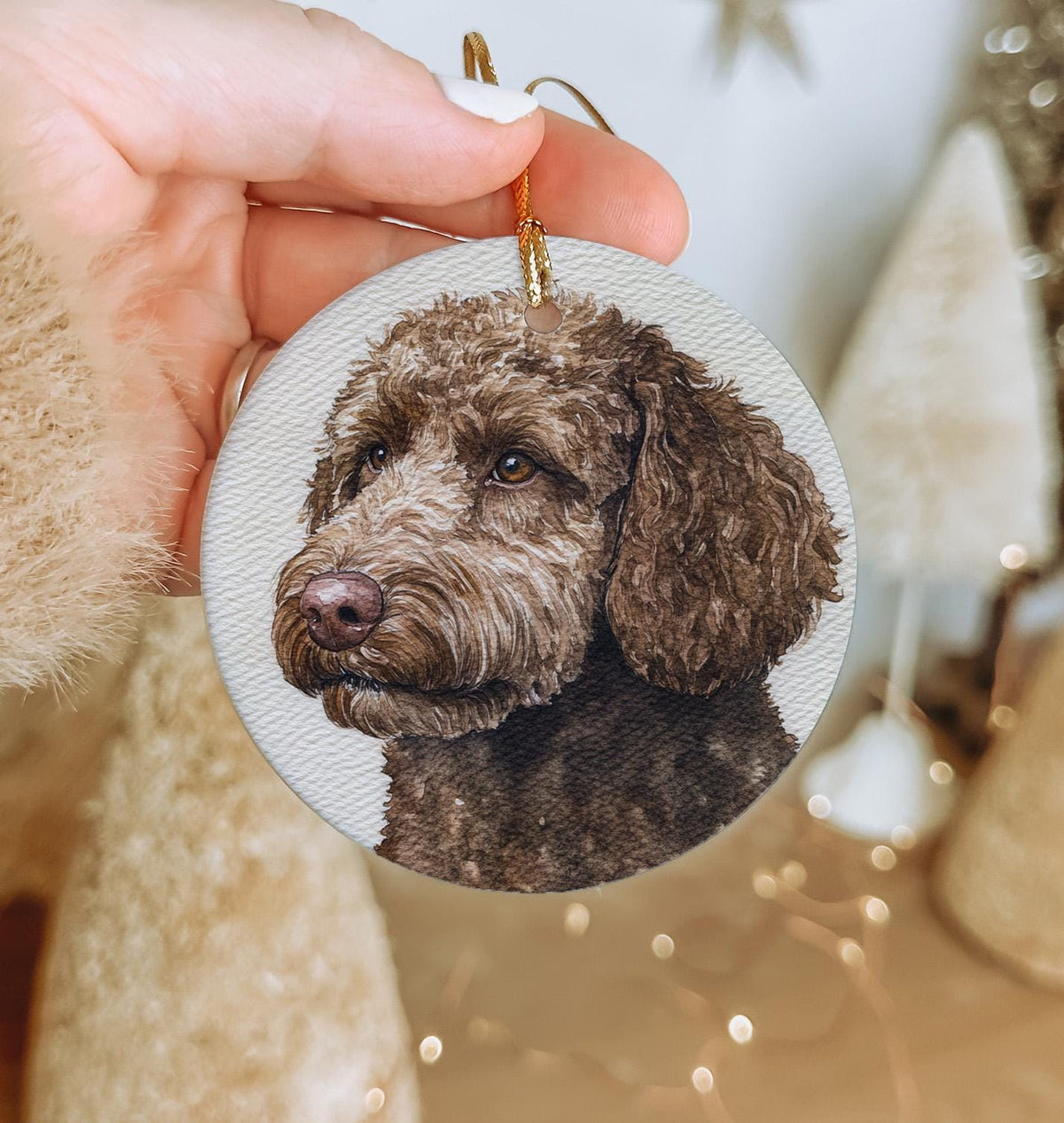 Spanish Water Dog Watercolor Portrait Ceramic Ornament, photo 3 of 5