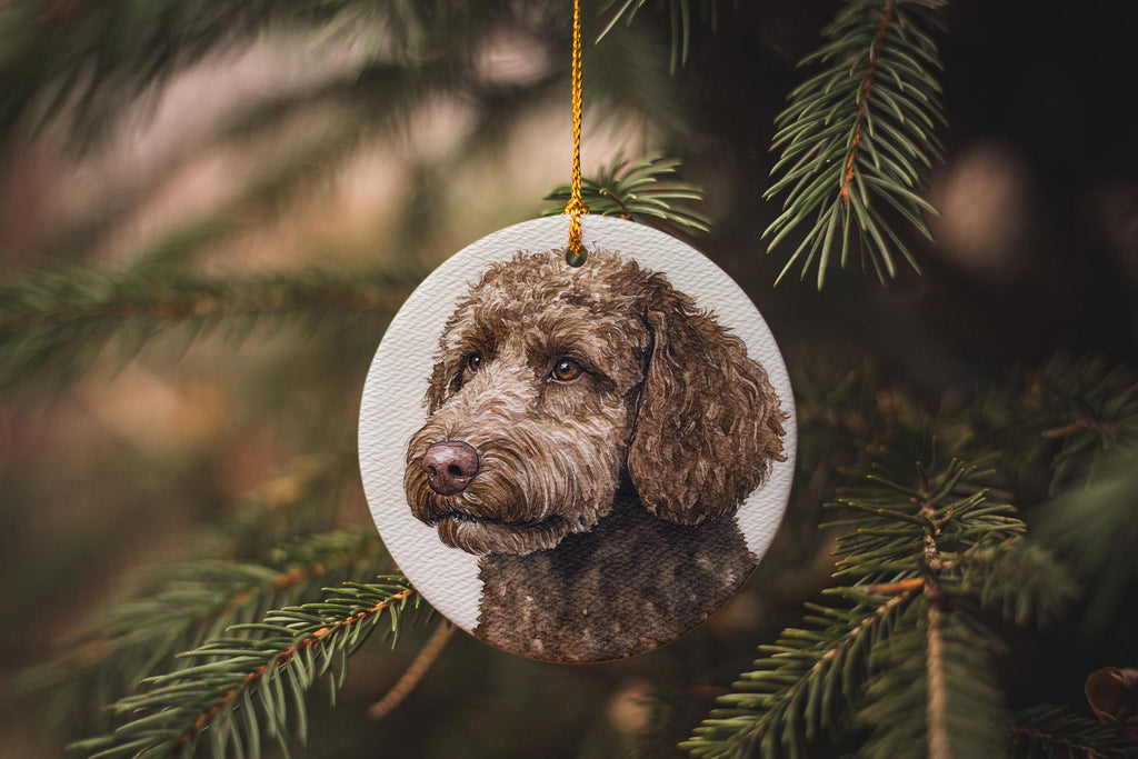 Spanish Water Dog Watercolor Portrait Ceramic Ornament, photo 2 of 5