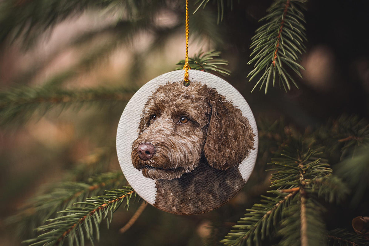 Spanish Water Dog Watercolor Portrait Ceramic Ornament, photo 2 of 5
