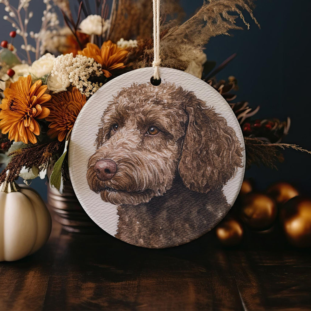 Spanish Water Dog Watercolor Portrait Ceramic Ornament, photo 4 of 5