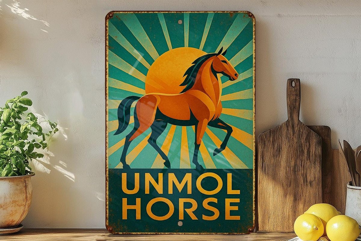 Art Deco Unmol Horse Metal Sign, photo 4 of 7