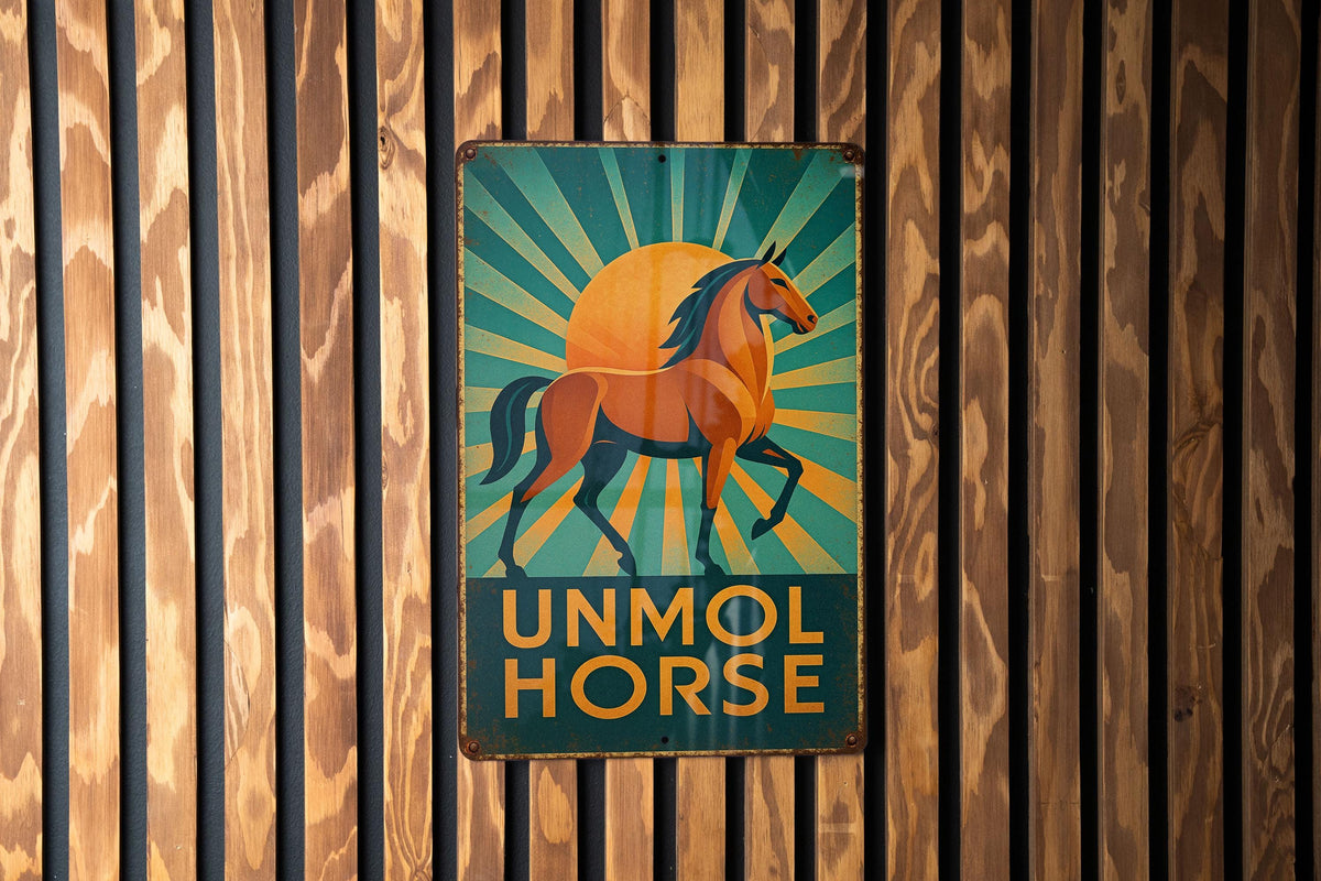 Art Deco Unmol Horse Metal Sign, photo 2 of 7