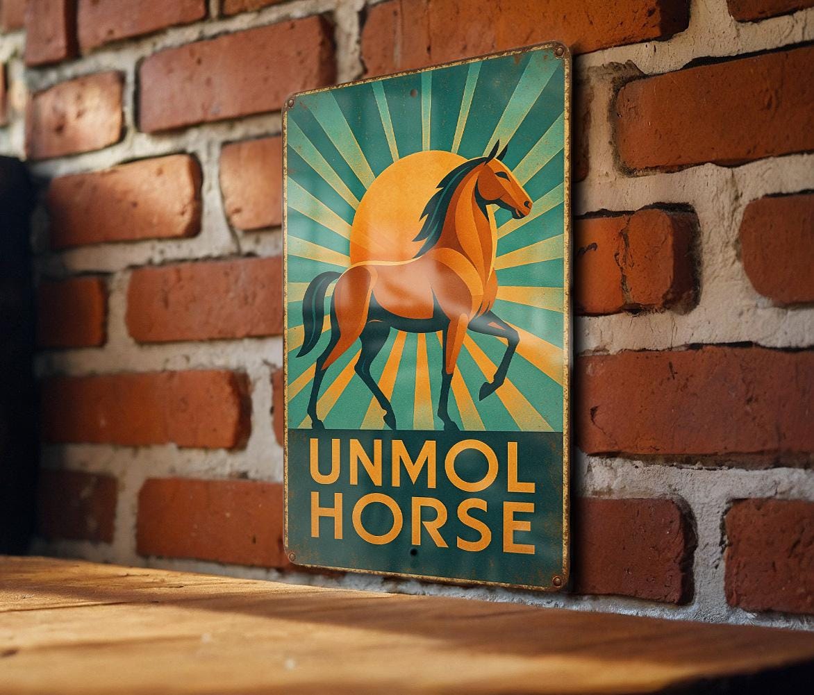 Art Deco Unmol Horse Metal Sign, photo 3 of 7
