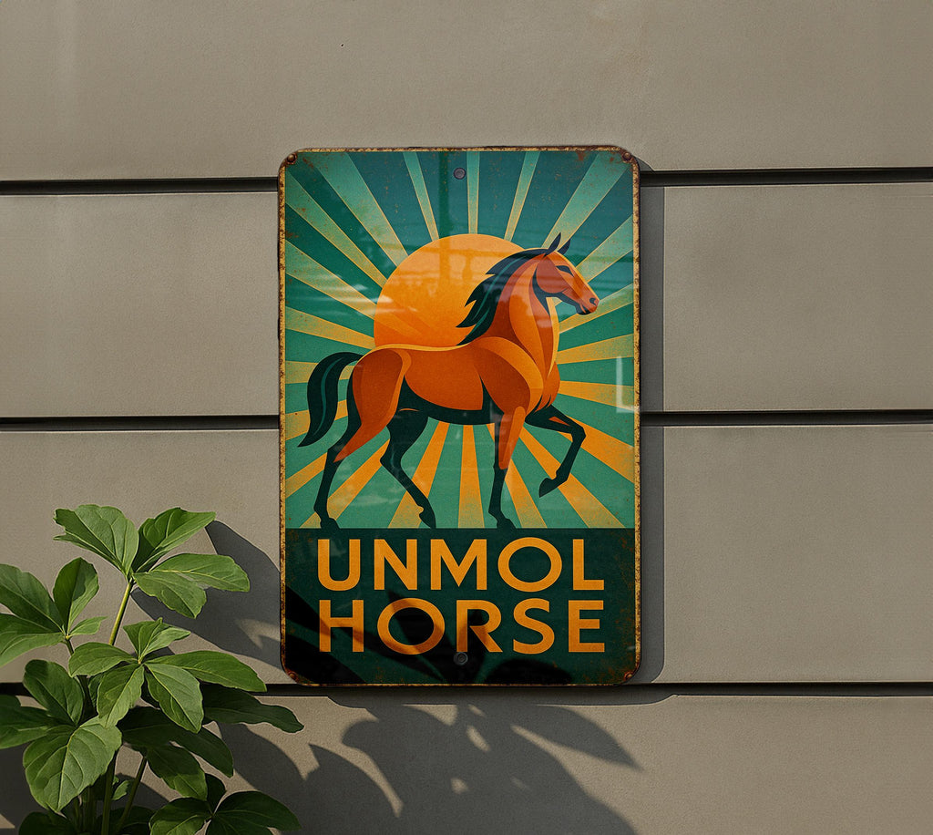 Art Deco Unmol Horse Metal Sign, photo 5 of 7