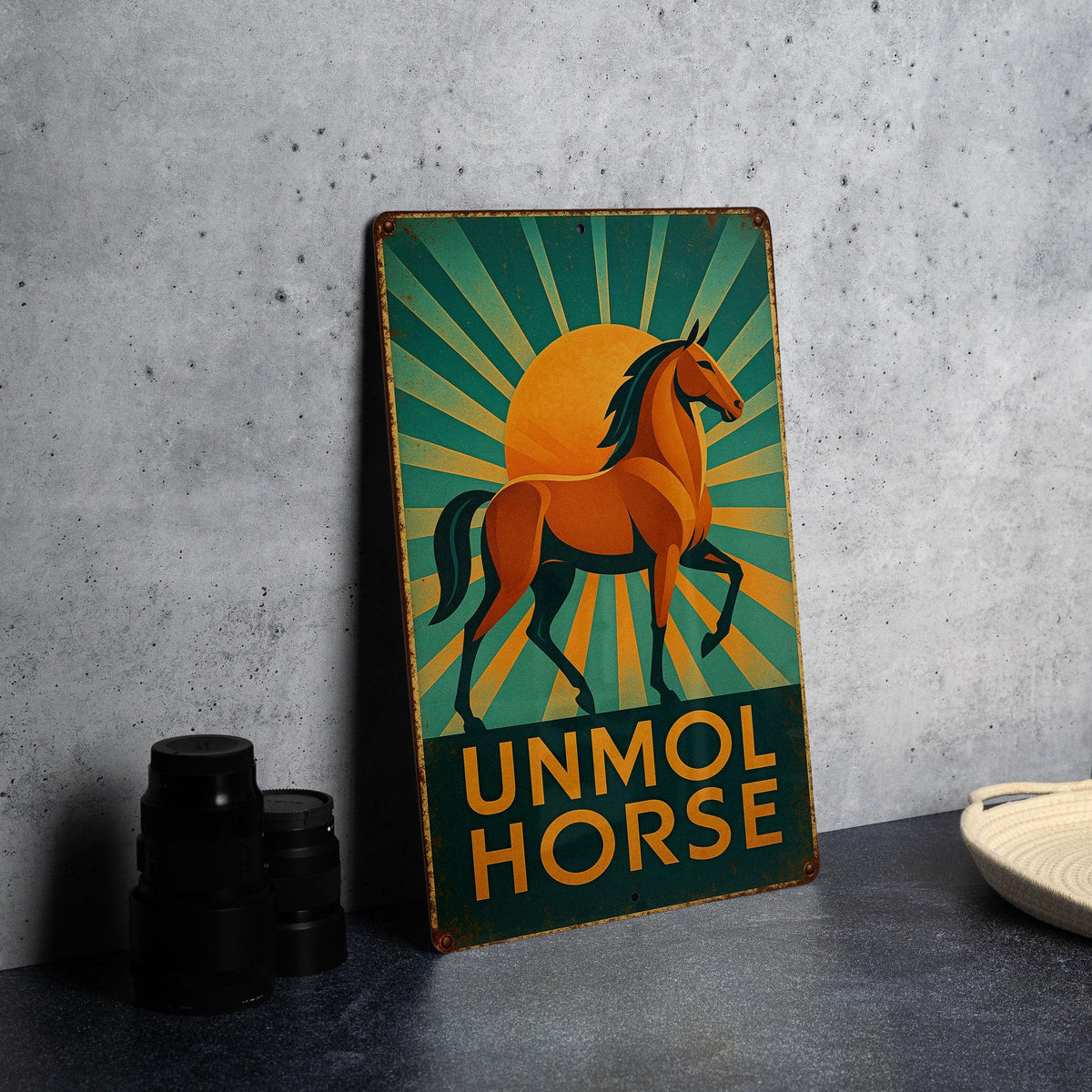 Art Deco Unmol Horse Metal Sign