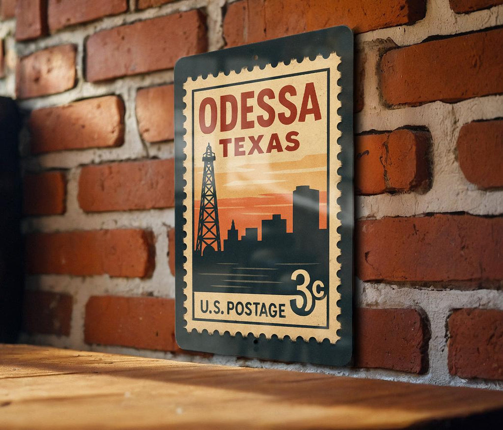 Odessa Texas Postage Stamp Metal Sign, photo 2 of 6