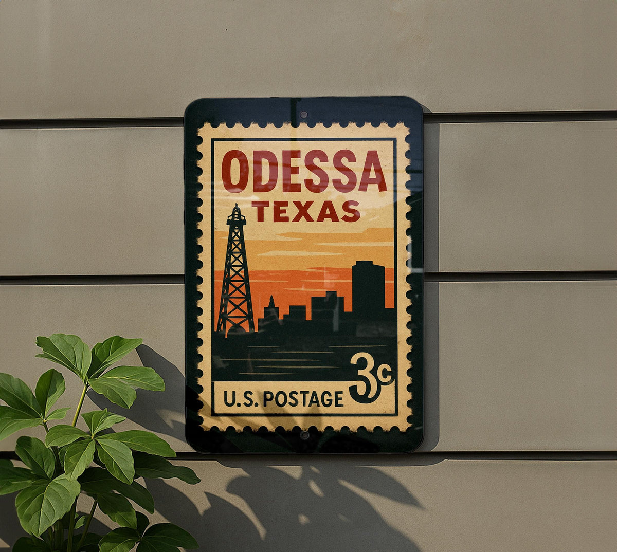 Odessa Texas Postage Stamp Metal Sign, photo 5 of 6