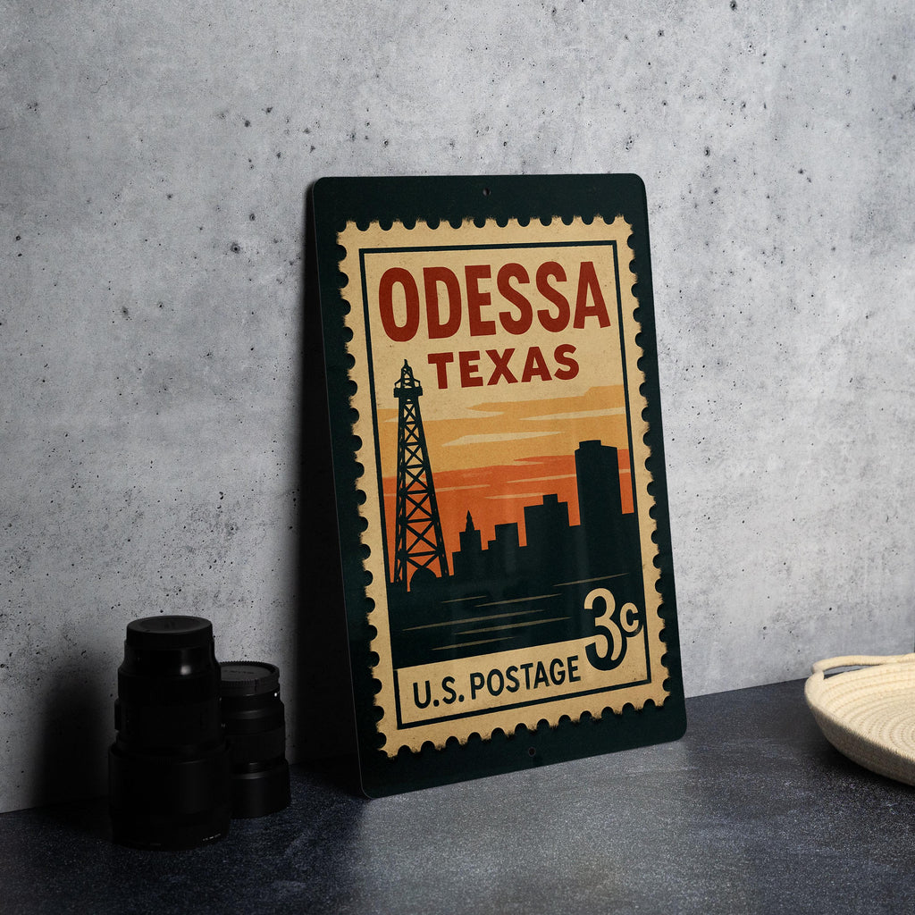 Odessa Texas Postage Stamp Metal Sign, photo 4 of 6