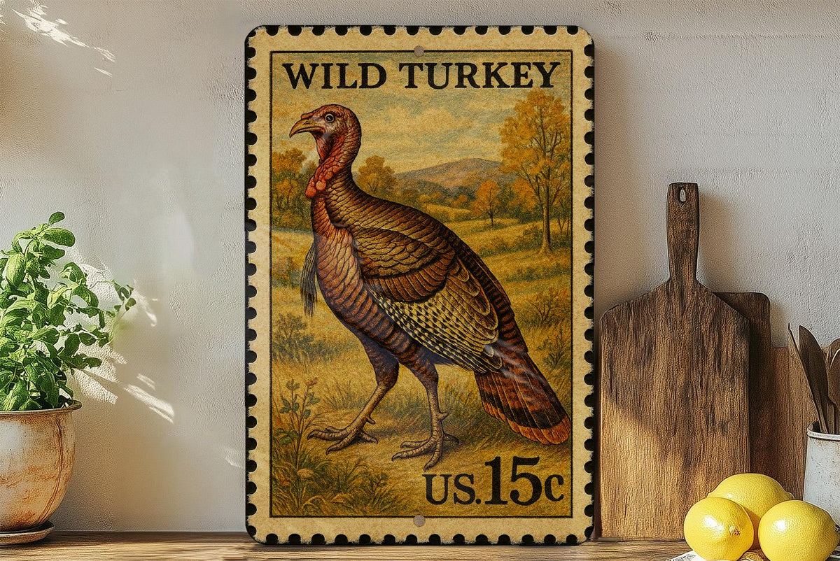Wild Turkey Vintage Stamp Style Metal Sign