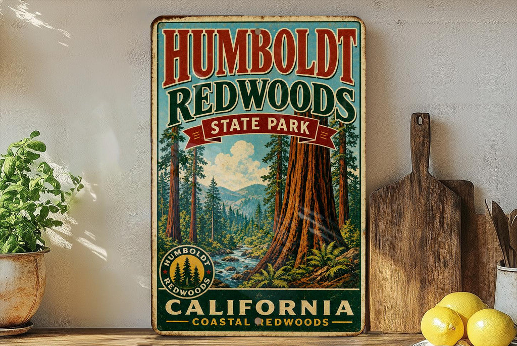 Vintage Humboldt Redwoods State Park California Metal Sign