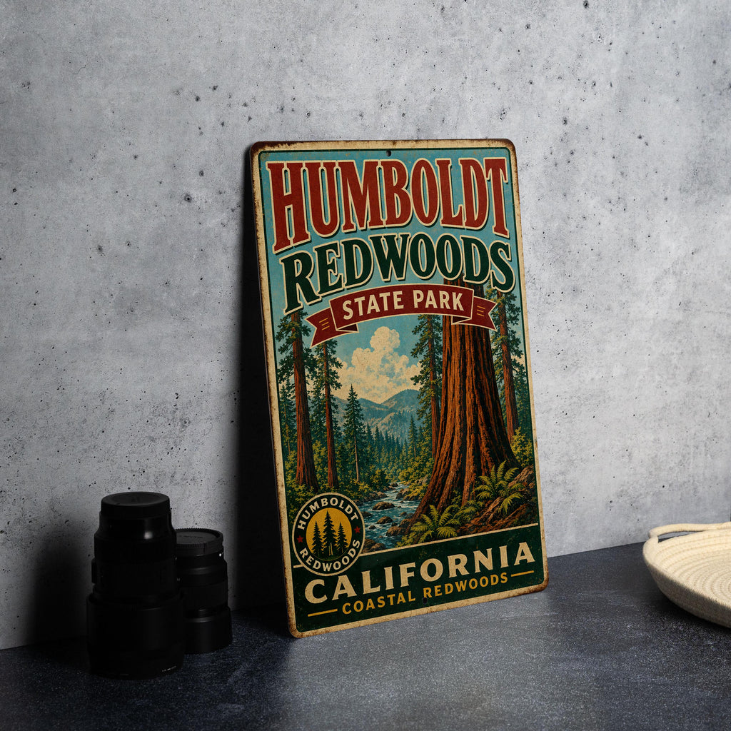 Vintage Humboldt Redwoods State Park California Metal Sign, photo 4 of 5