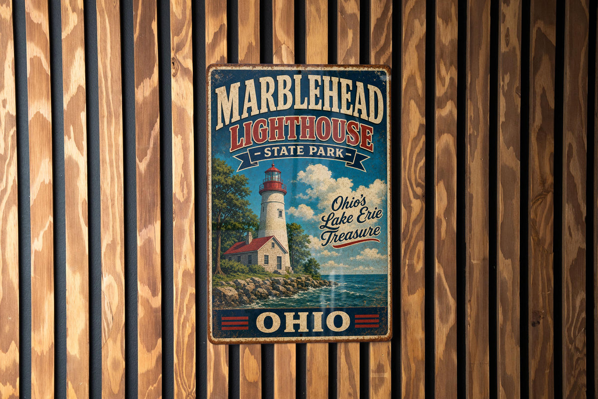 Marblehead Lighthouse State Park Ohio Vintage Style Metal Sign Lake Erie Coastal Landmark Wall Decor, photo 3 of 5