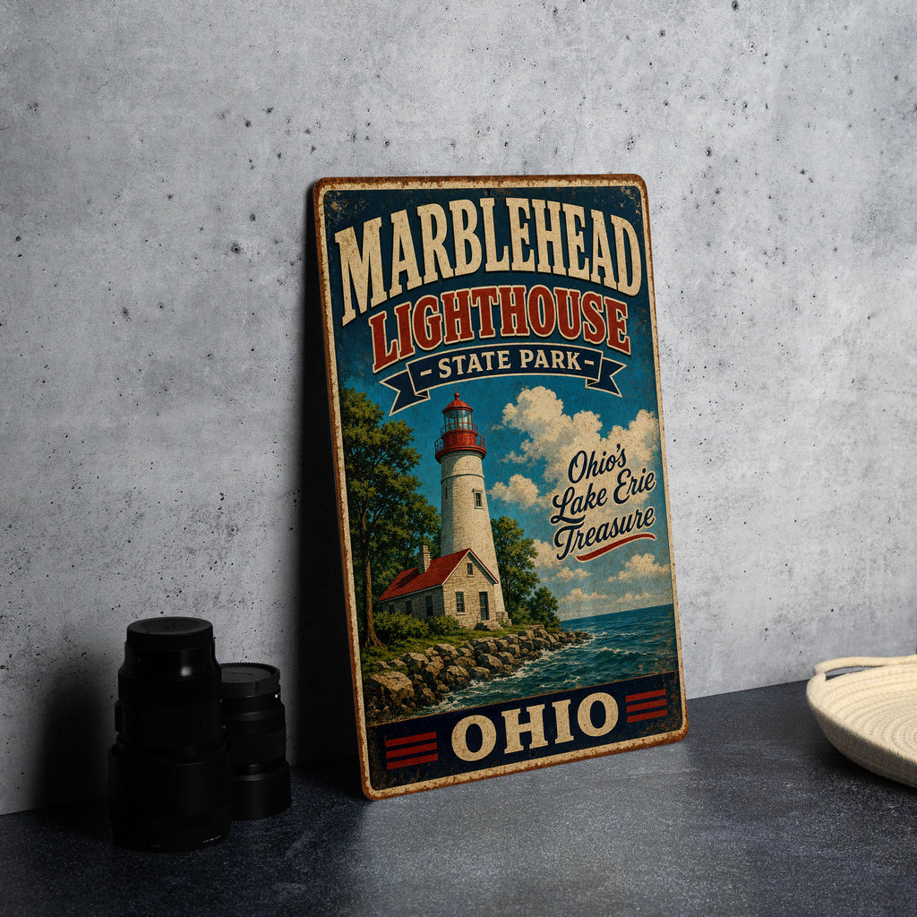 Marblehead Lighthouse State Park Ohio Vintage Style Metal Sign Lake Erie Coastal Landmark Wall Decor, photo 4 of 5