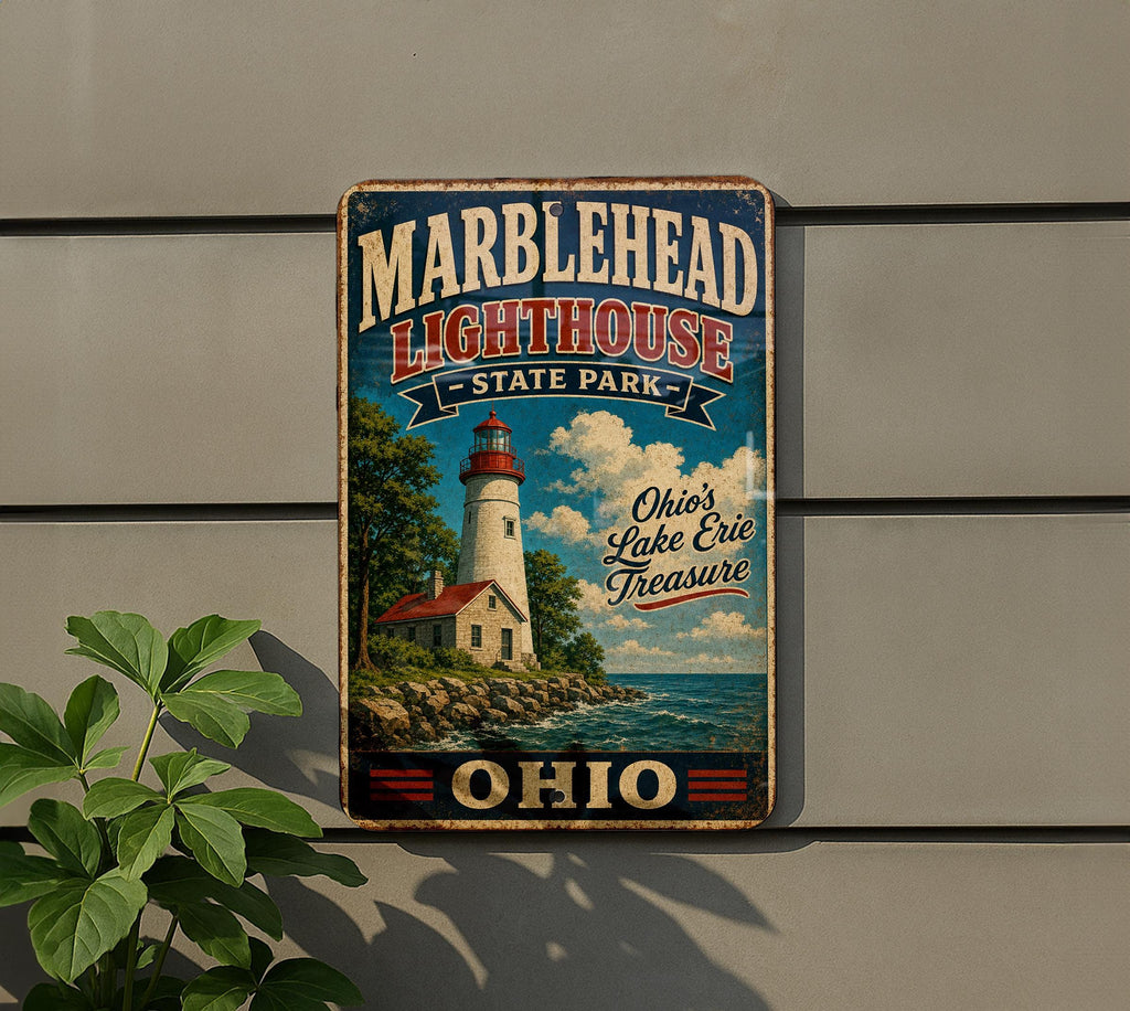 Marblehead Lighthouse State Park Ohio Vintage Style Metal Sign Lake Erie Coastal Landmark Wall Decor, photo 5 of 5